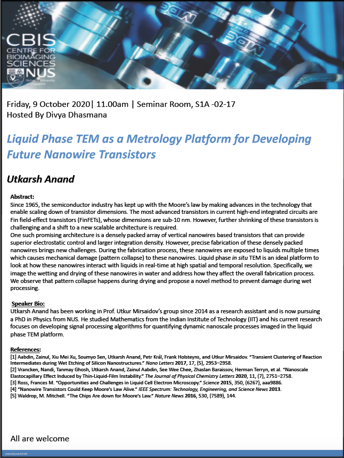 CBIS Seminar: Liquid phase TEM as a metrology platform for developing future nanowire transistors by Utkarsh Anand