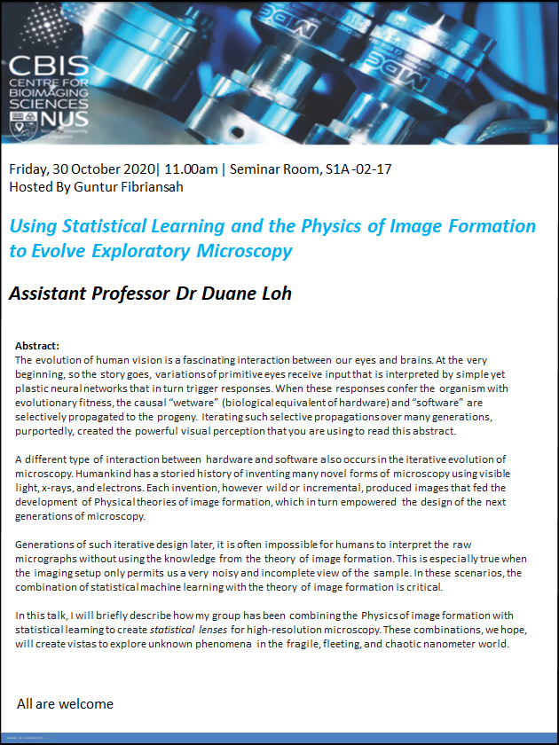 CBIS Seminar: Using statistical learning and the physics of image formation to evolve exploratory microscopy by Duane Loh
