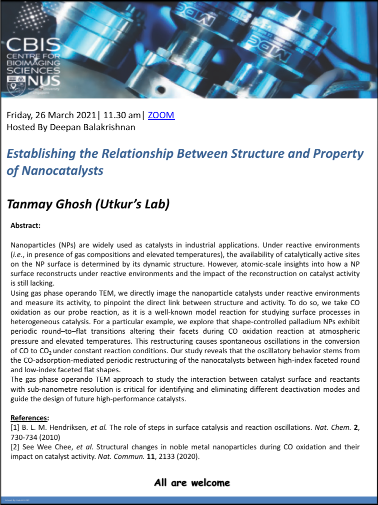 CBIS Seminar: Establishing the relationship between structure and property of nanocatalysts by Tanmay Ghosh