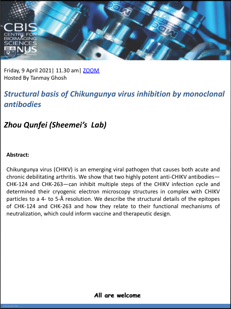 CBIS Seminar: Structural basis of Chikungunya virus inhibition by antibodies by Zhou Qunfei