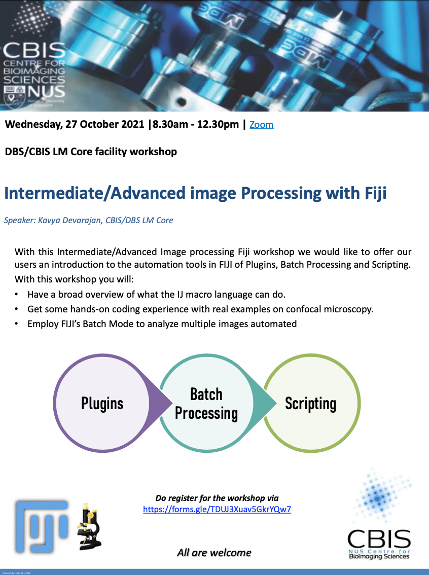 CBIS/DBS LM Core Facility workshop: Intermediate/Advanced Image Processing with Fiji by Kavya Devarajan