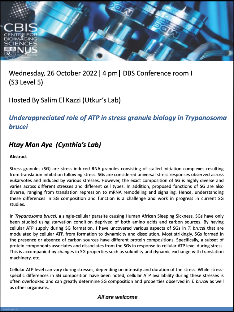 CBIS Seminar: Underappreciated role of ATP in stress granule biology in Trypanosoma brucei