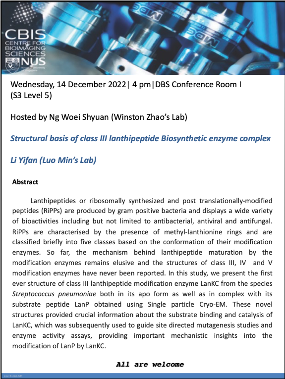 CBIS Seminar: Structural basis of class III lanthipeptide biosynthetic enzyme complex
