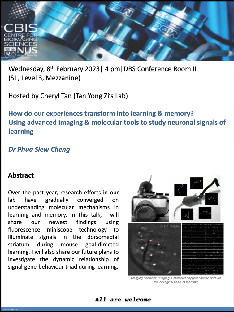 CBIS Seminar: How do our experiences transform into learning and memory? Using advanced imaging and molecular tools to study neuronal signals of learning