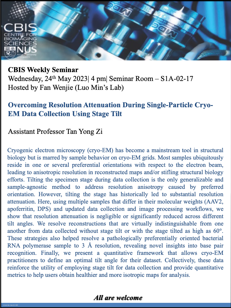 CBIS Seminar: Overcoming resolution attenuation during single-particle cryo-EM data collection using stage tilt