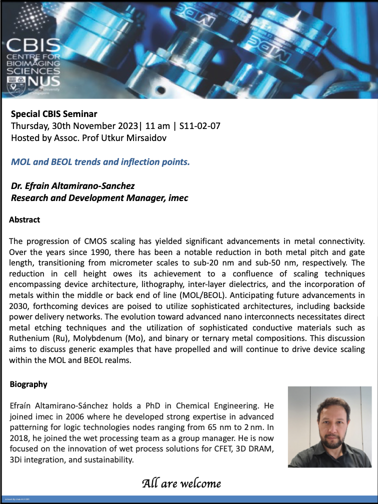 CBIS Special Seminar: MOL and BEOL trends and inflection points
