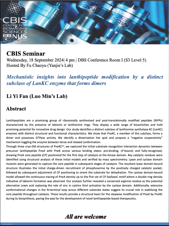 CBIS Seminar: Mechanistic insights into lanthipeptide modification by a distinct subclass of LanKC enzyme that forms dimers