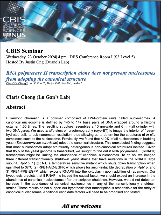 CBIS Seminar: RNA polymerase II transcription alone does not prevent nucleosomes from adopting the canonical structure